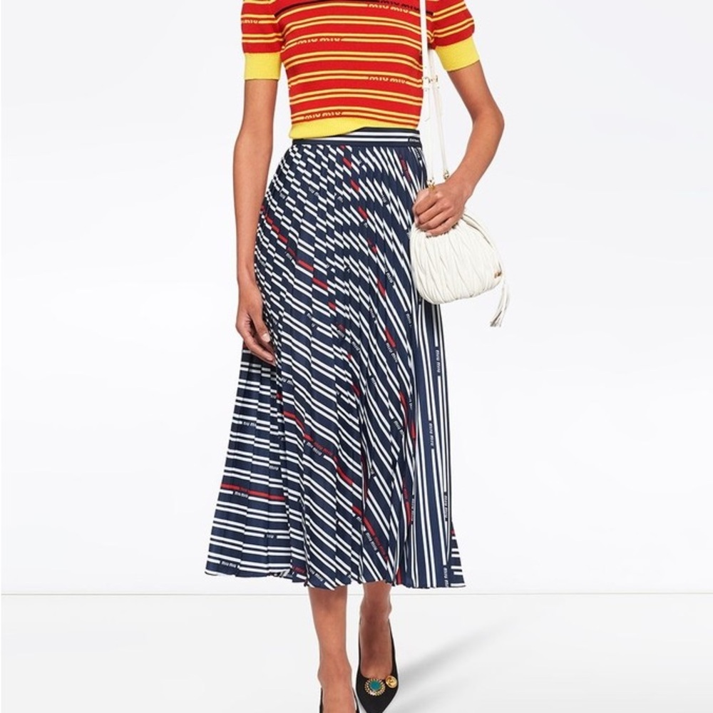 BNWT Miu Miu Navy and White Striped A-Line Skirt